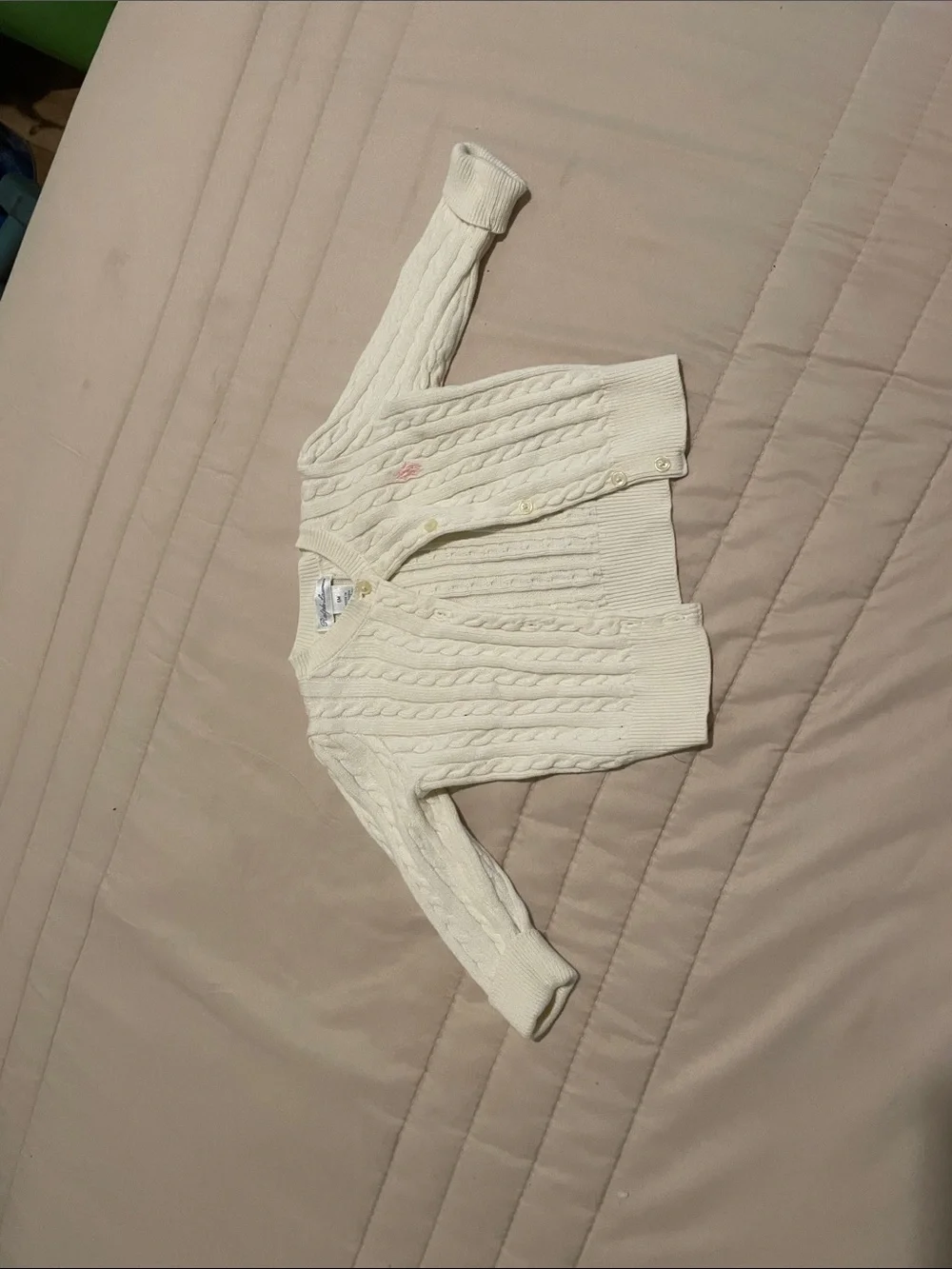Ralph Lauren Cream Cable-Knit V-Neck Cardigan with Polo Pony